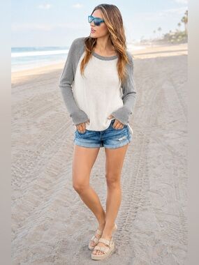 WOODEN SHIPS WOVEN FALL GRAY WHITE SWEATER S / M